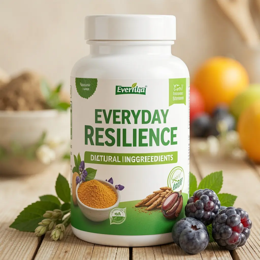 Everyday Resilience dietary supplement bottle with natural ingredients
